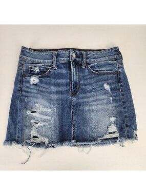 American Eagle Outfitters Super Stretch Distressed Denim Skirt Size 2 Denim